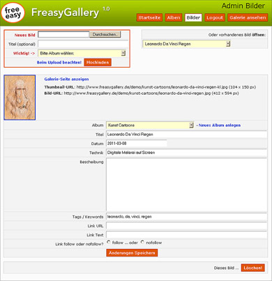 FreasyGallery Admin Screen